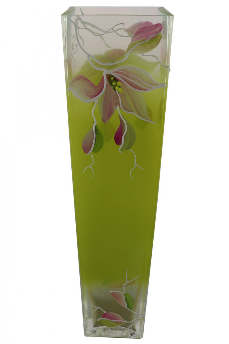 

Ваза стеклянная ручной работы Салатовые цветы (Квадратный конус большой) ZA-1241