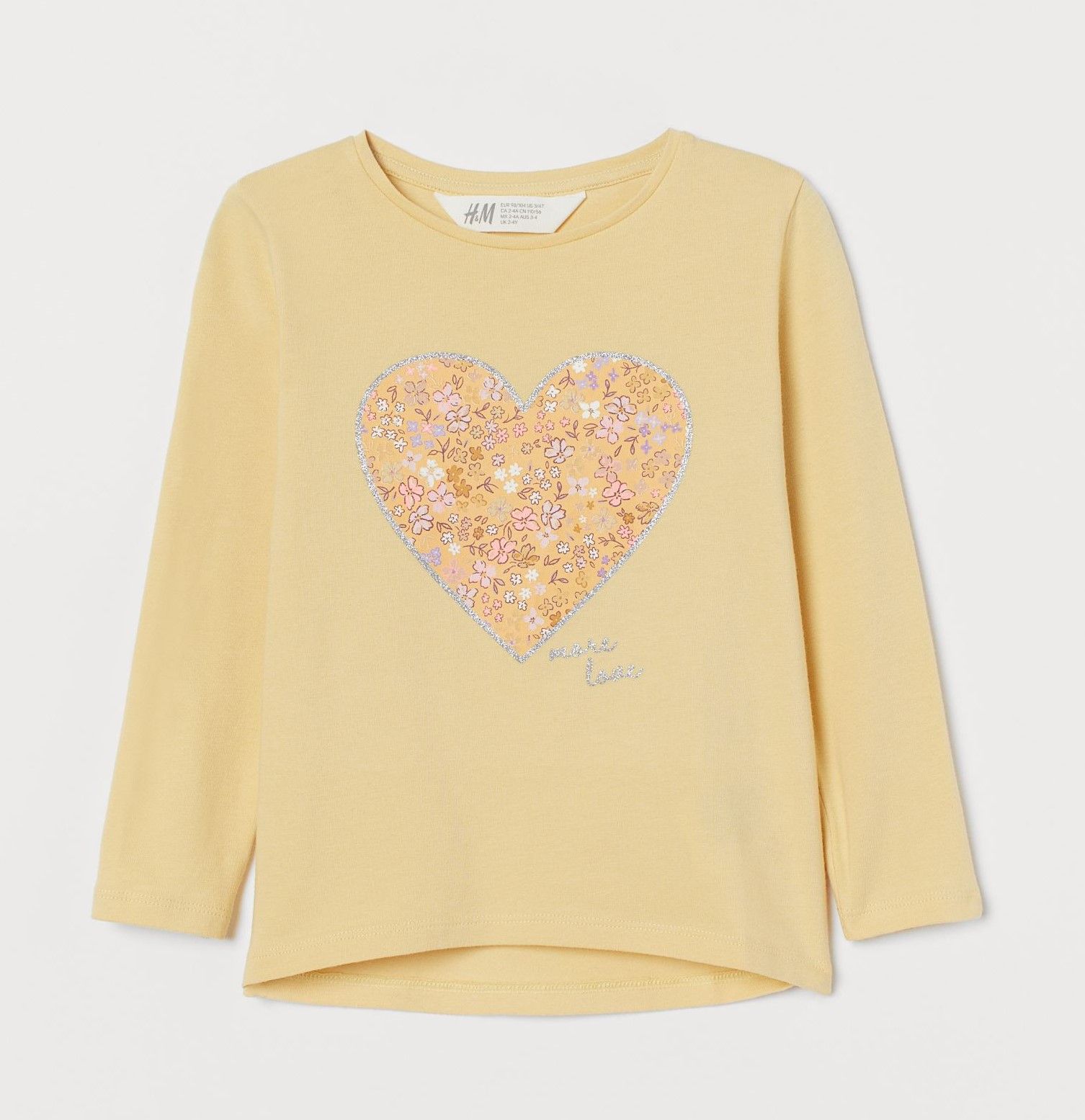 

Футболка с длинным рукавом для девочки H&M с сердечком жёлтая 122
