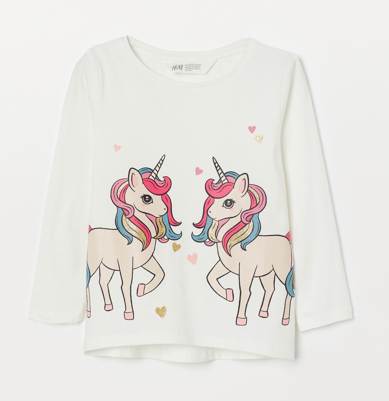 

Футболка с длинным рукавом для девочки H&M "Друзья-единорожки" белая 134