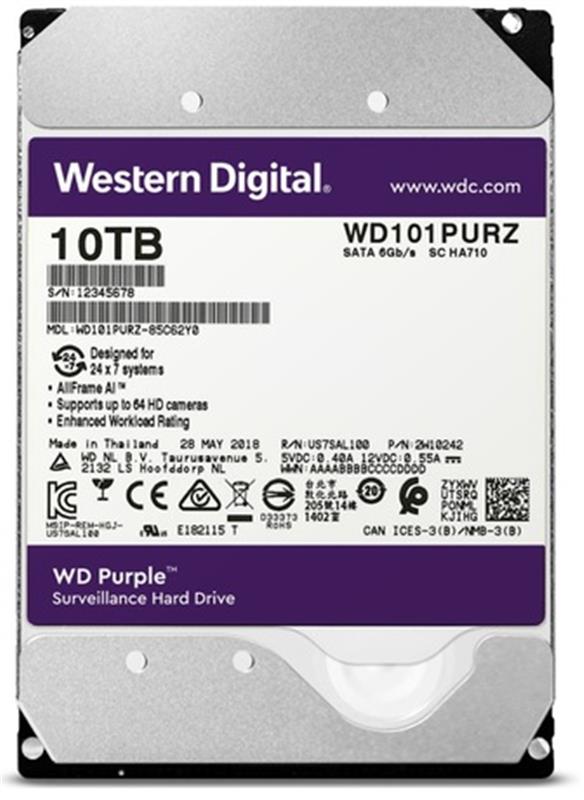 

Накопитель HDD SATA 10.0TB WD Purple 7200rpm 256MB (WD101PURZ)