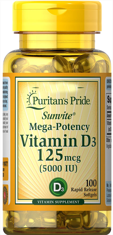 

Витамины Puritan's Pride Vitamin D3 125 mcg (5000 IU) 100 капсул (4384301694)