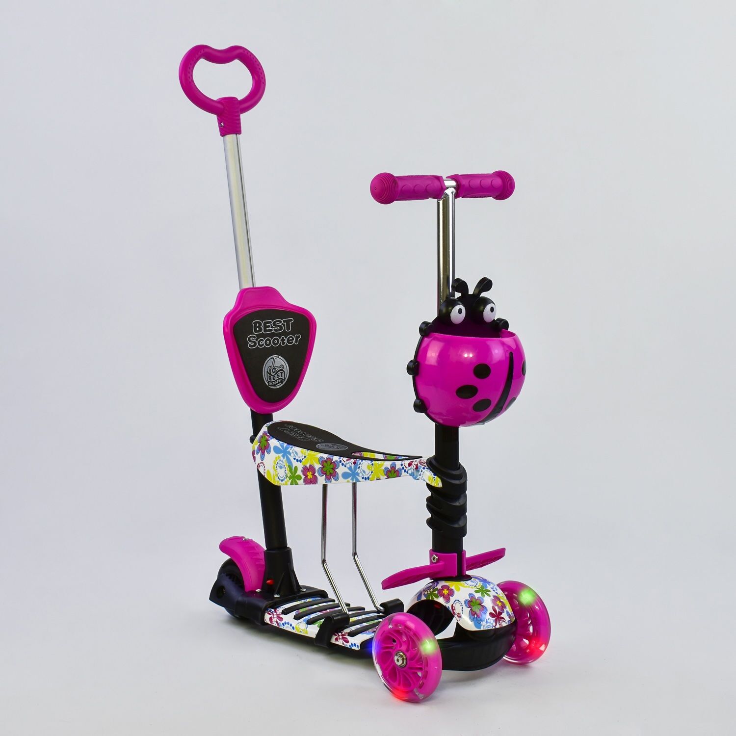 

Самокат трехколесный Best Scooter 62310 Колеса полиуретан Светятся Родительская ручка Розовый
