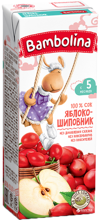 Акція на Упаковка сока Bambolina Яблоко-шиповник 200 мл х 27 шт (4813538006378) від Rozetka UA