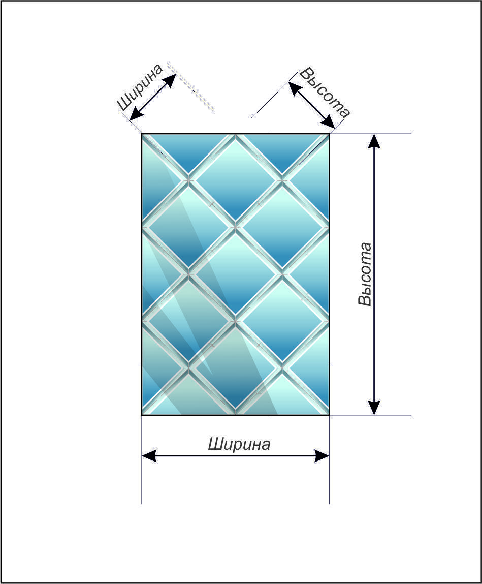

Панно зеркальное НСК 200смх200см, ромбы, серебро (натуральный цвет), фацет 1,5см