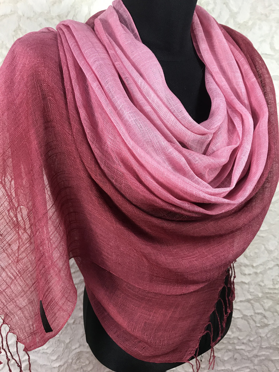 

Шарф Pashminette 165х65 см женский бордовый палантин из льна