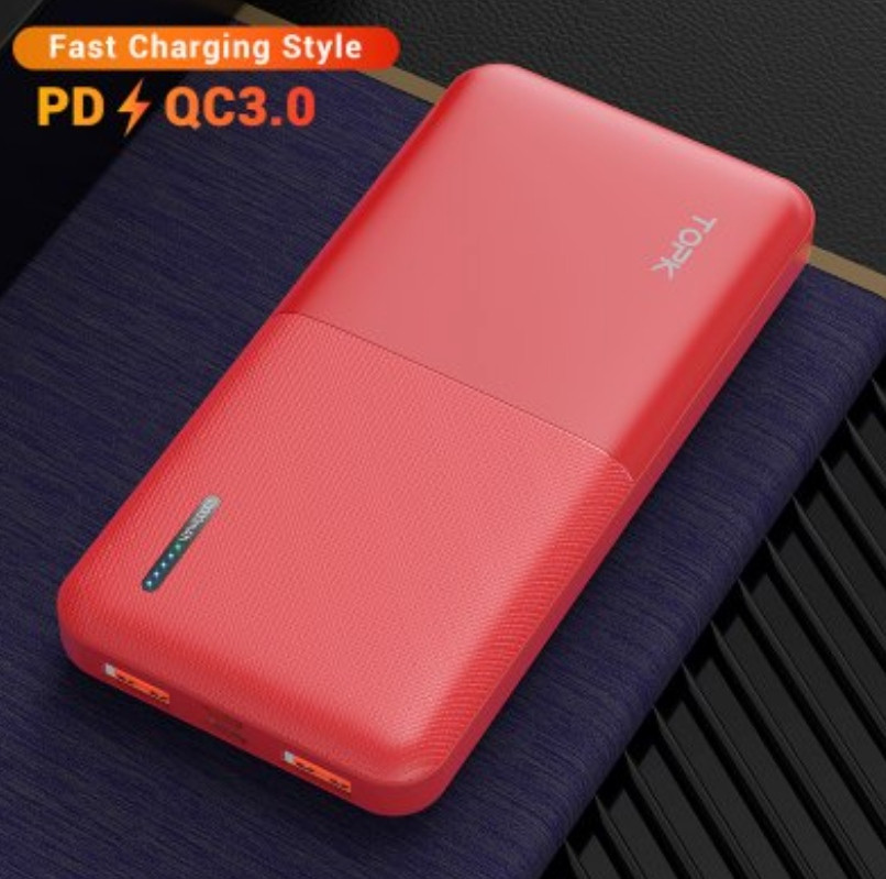 

Зарядний пристрій Power Bank TOPK Швидка зарядка QC 3.0 10000 mAh Червоний