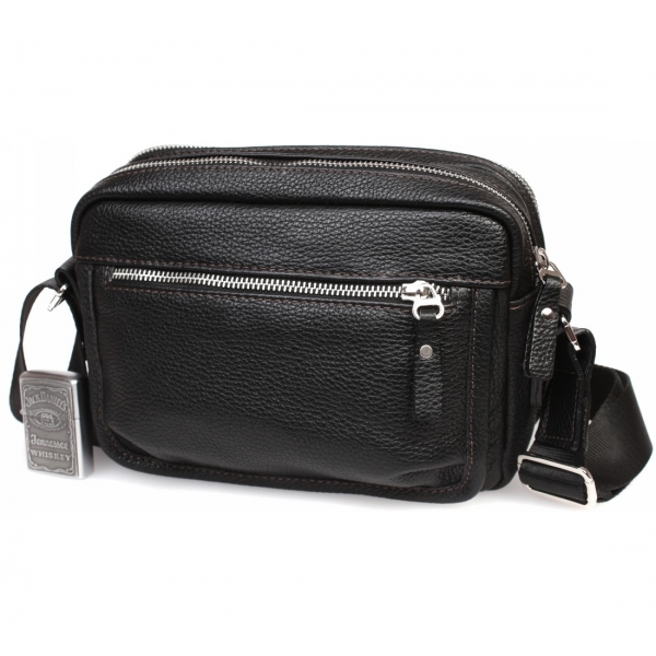 

Элитная мужская кожаная сумка горизонтального типа CasualStyle SM-4421 черная
