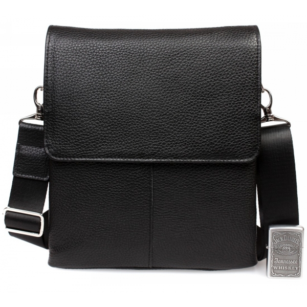 

Элегантная мужская кожаная сумка с клапаном и наплечным ремнем CasualStyle SM-4429 черная