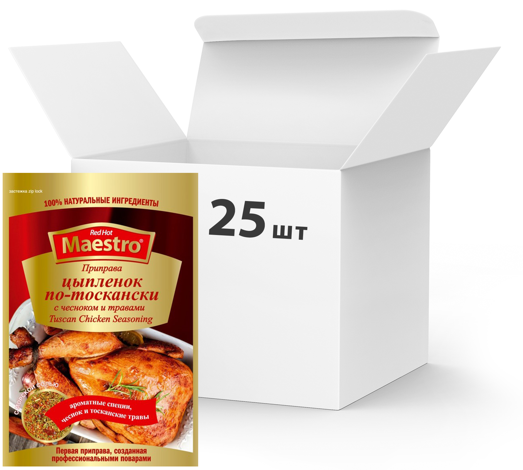 Акція на Упаковка приправы Ред Хот Маэстро Цыпленок по-тоскански с чесноком и травами 25 г х 25 шт (5060140291350) від Rozetka UA