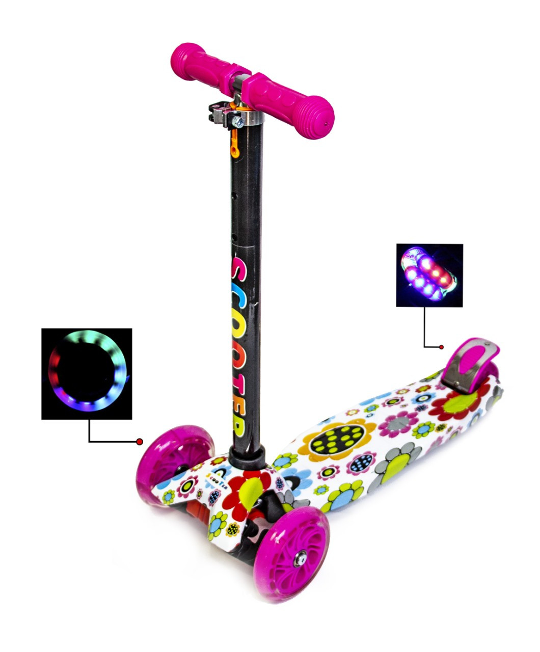 

Детский самокат Scooter MAXI. С рисунком "Daises". Светящиеся колеса!