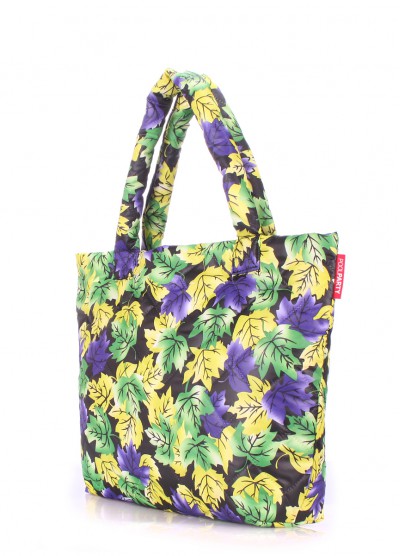 

Сумка женская дутая Poolparty с принтом Leaves Yellow/Violet (P-1264)