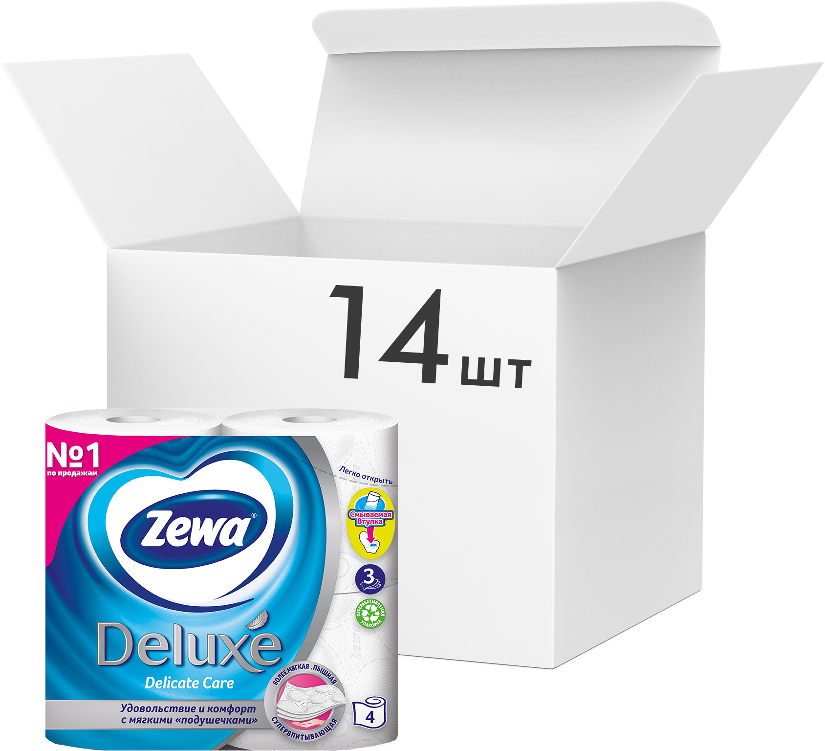 Акція на Упаковка туалетной бумаги Zewa Deluxe трехслойной без аромата 14 шт по 4 рулона (7322540313376) від Rozetka UA