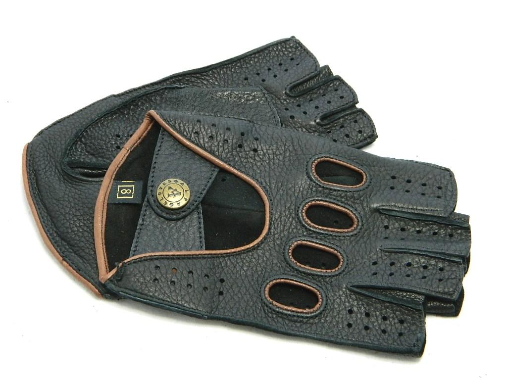 

Перчатки мужские кожаные автомобильные Alpa Gloves митенки черные с коричневым 700-15-8 кантом размер 8