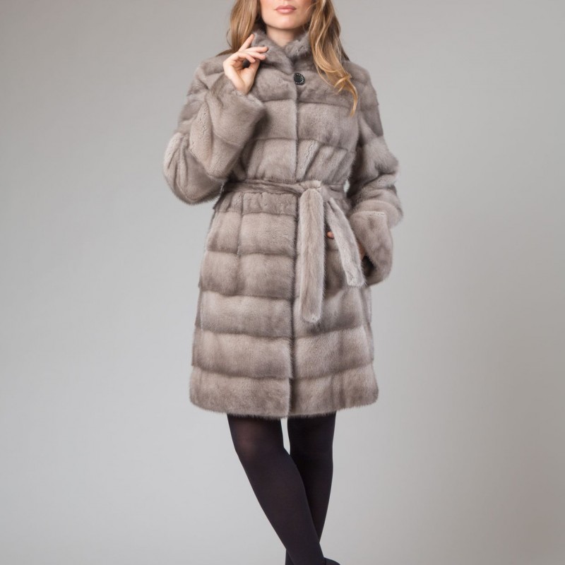 

Шуба из меха норки Miss Lora Поперечка One Size Серая (8948)