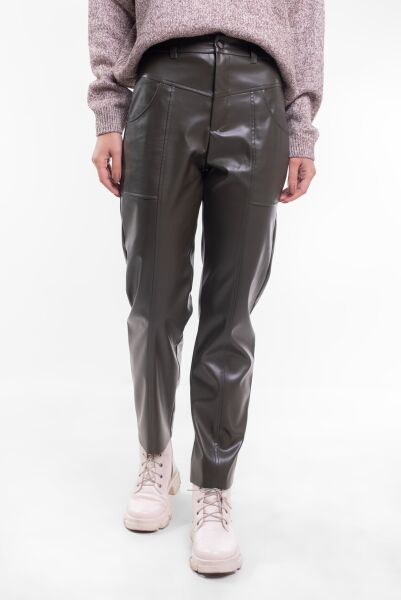 

Брюки Из Экокожи С Кокеткой И Накладными Карманами - 3704-Xs