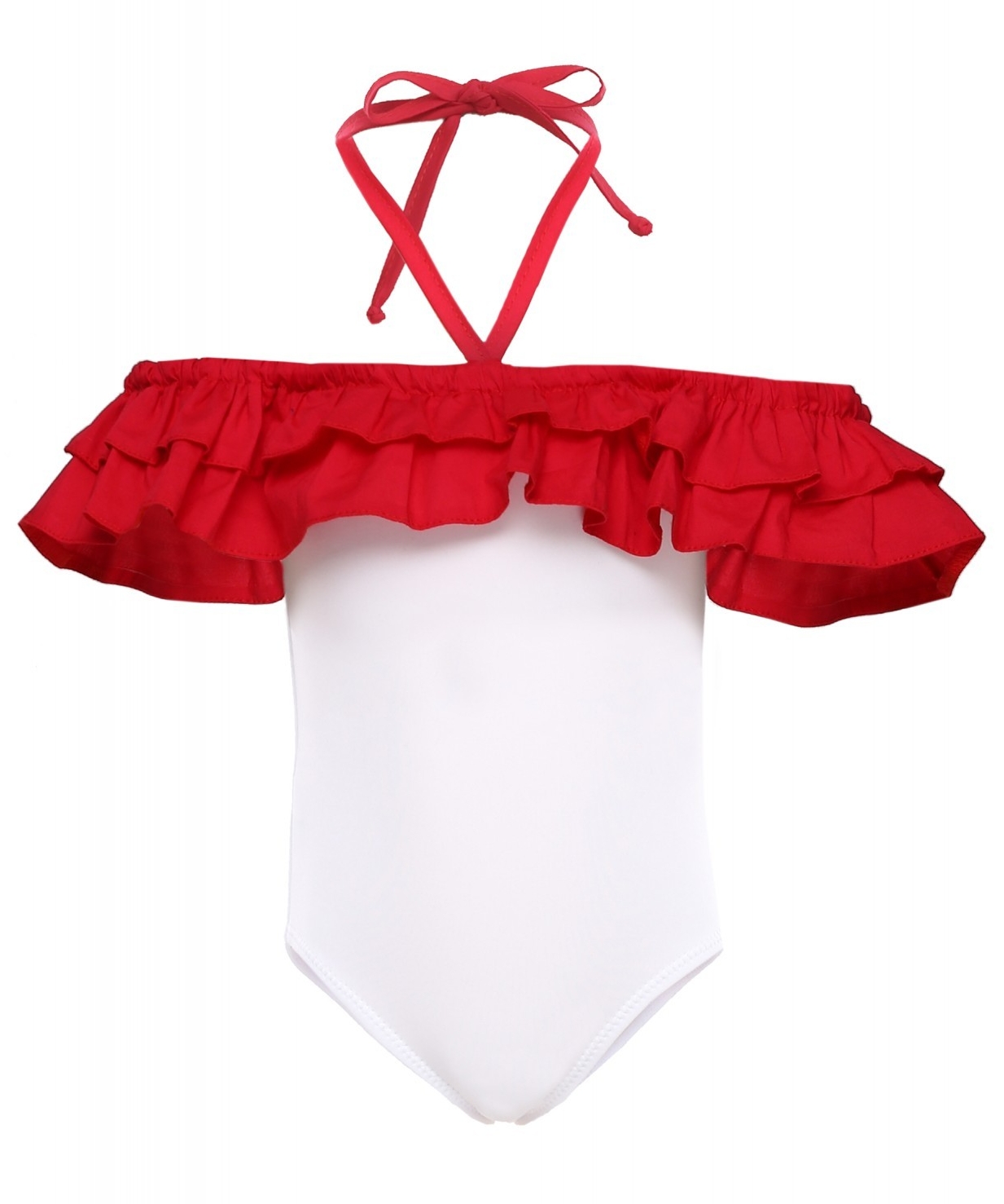 

Слитный купальник BabyLadySwim K801 122 см Белый с красными оборками
