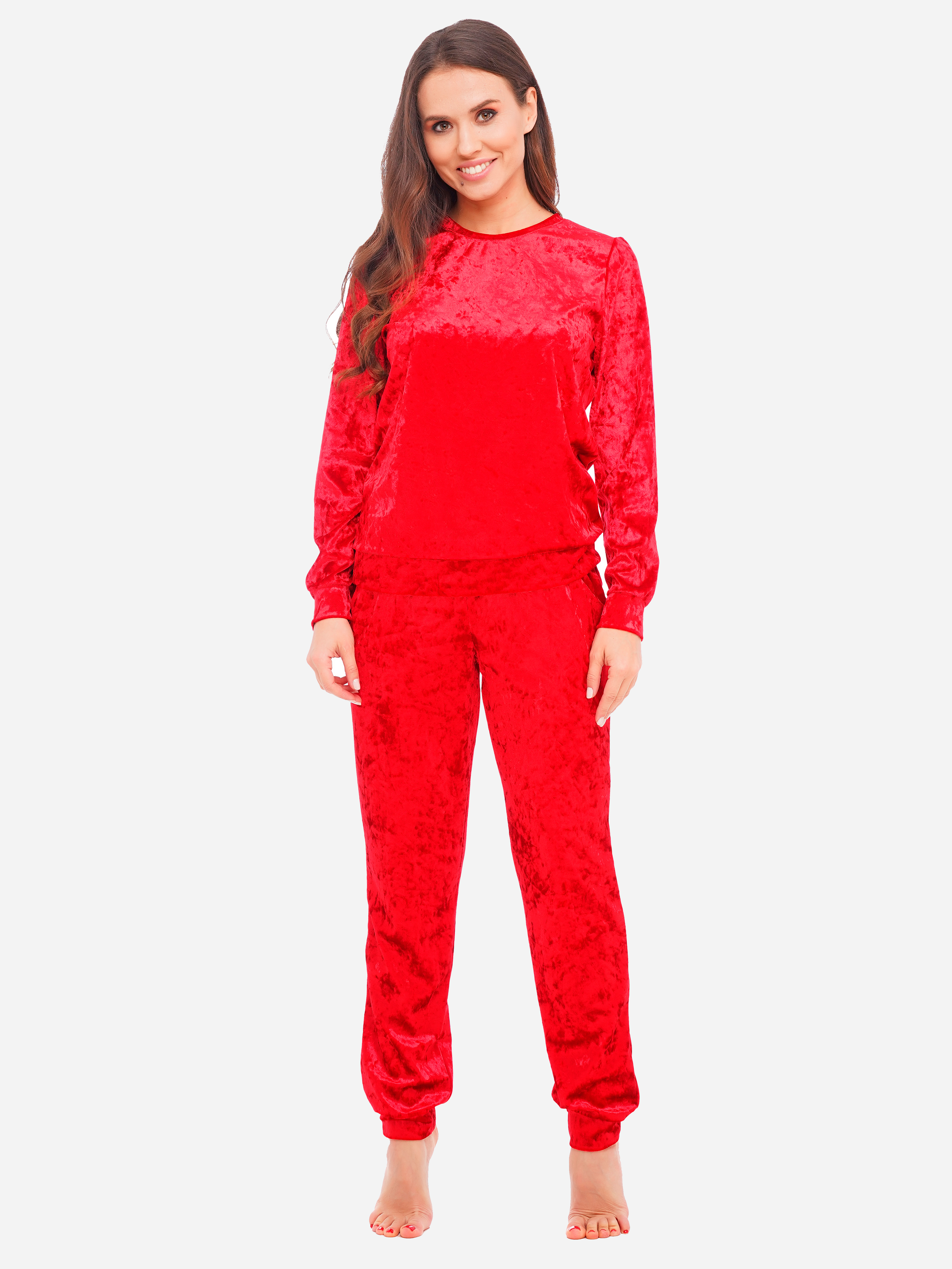 Акція на Піжама (світшот + штани) жіноча великих розмірів велюрова Martelle Lingerie M-309 велюр 42 (XL) Червона від Rozetka
