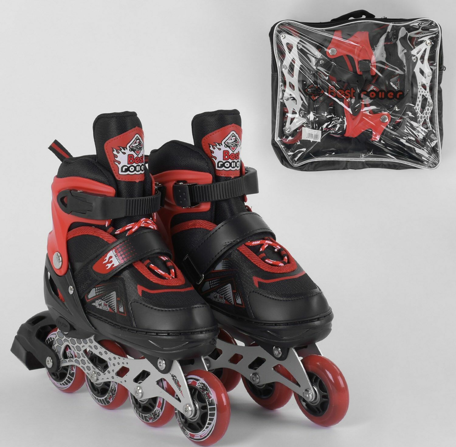 

Роликовые коньки раздвижные Best Rollers 8211-S Размер 30-33 Колеса PU с подсветкой Сумка Красный