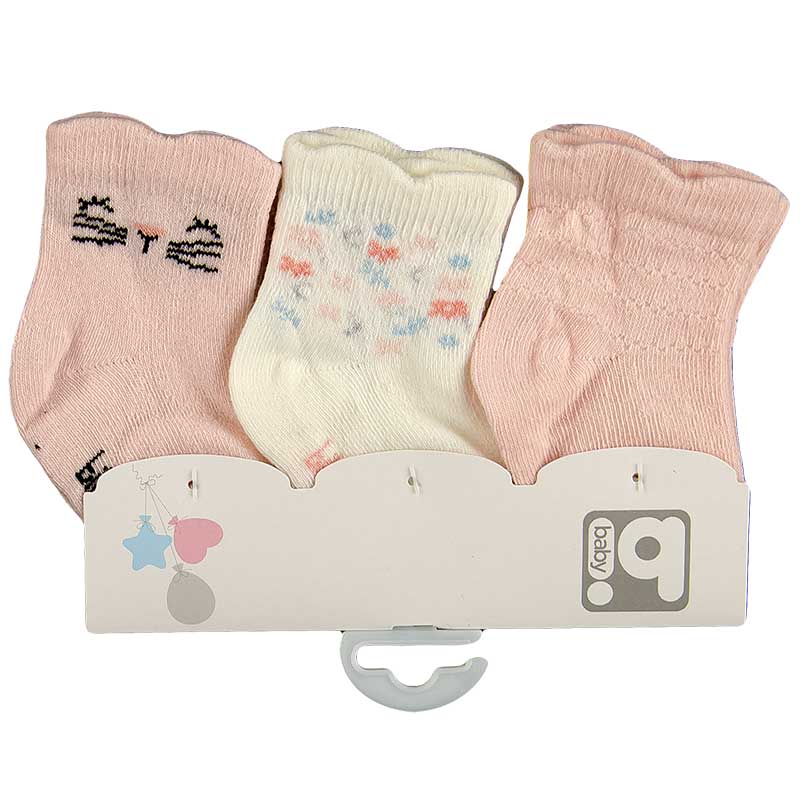 

Носочки хлопковые для девочки (3 пары на пластине) BIBABY 68336/1 0 - 6m (стопа 8 - 9) см розовый с молочным