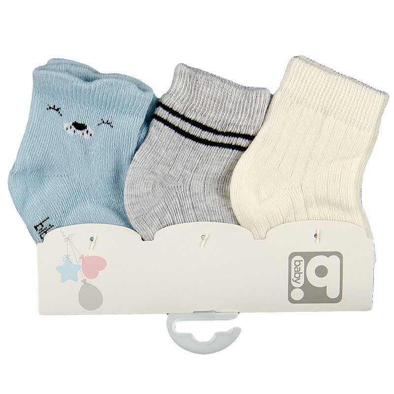 

Носочки хлопковые для мальчика (3 пары на пластине) BIBABY 68336/2 0 - 6m (стопа 8 - 9) см голубой с серым