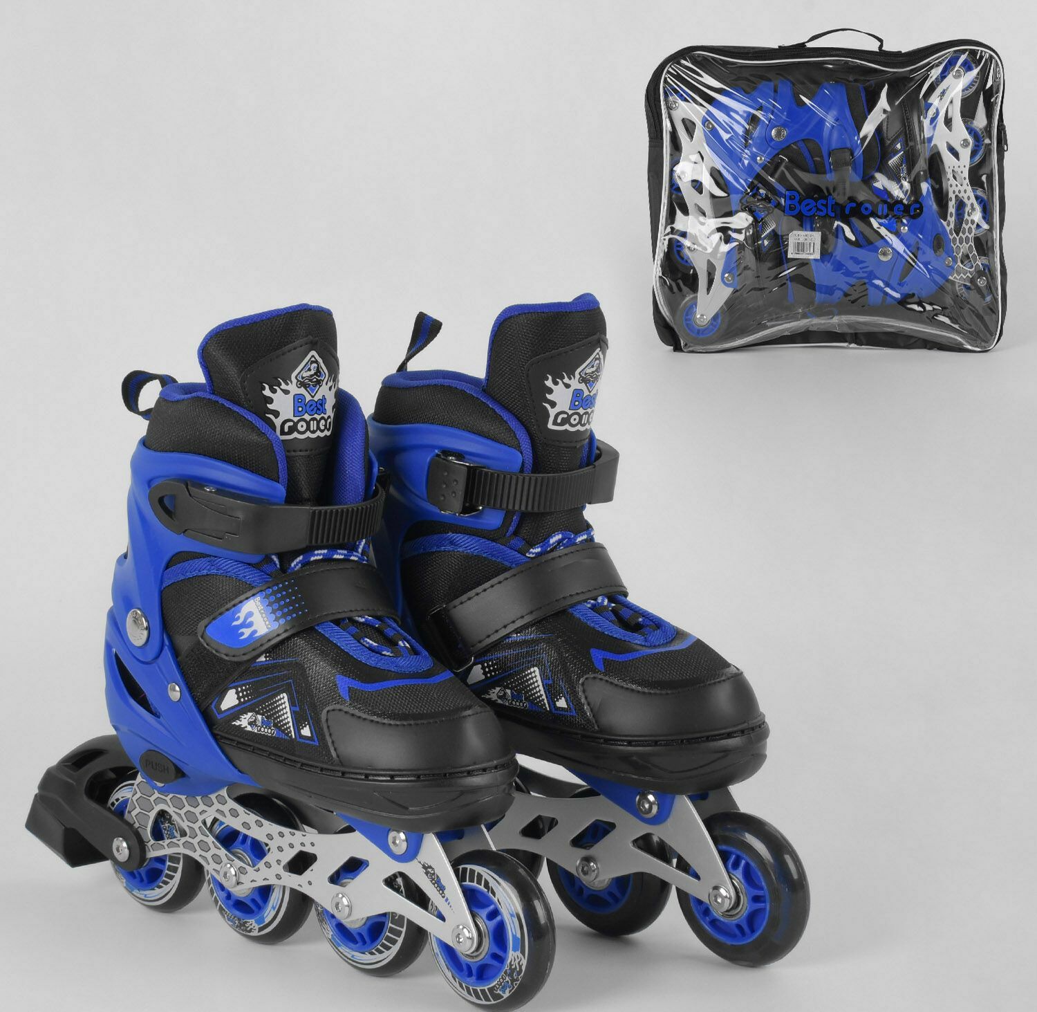 

Роликовые коньки Best Rollers 9566-S раздвижные Размер 30-33 Колеса PU с подсветкой Сумка Синий с черным
