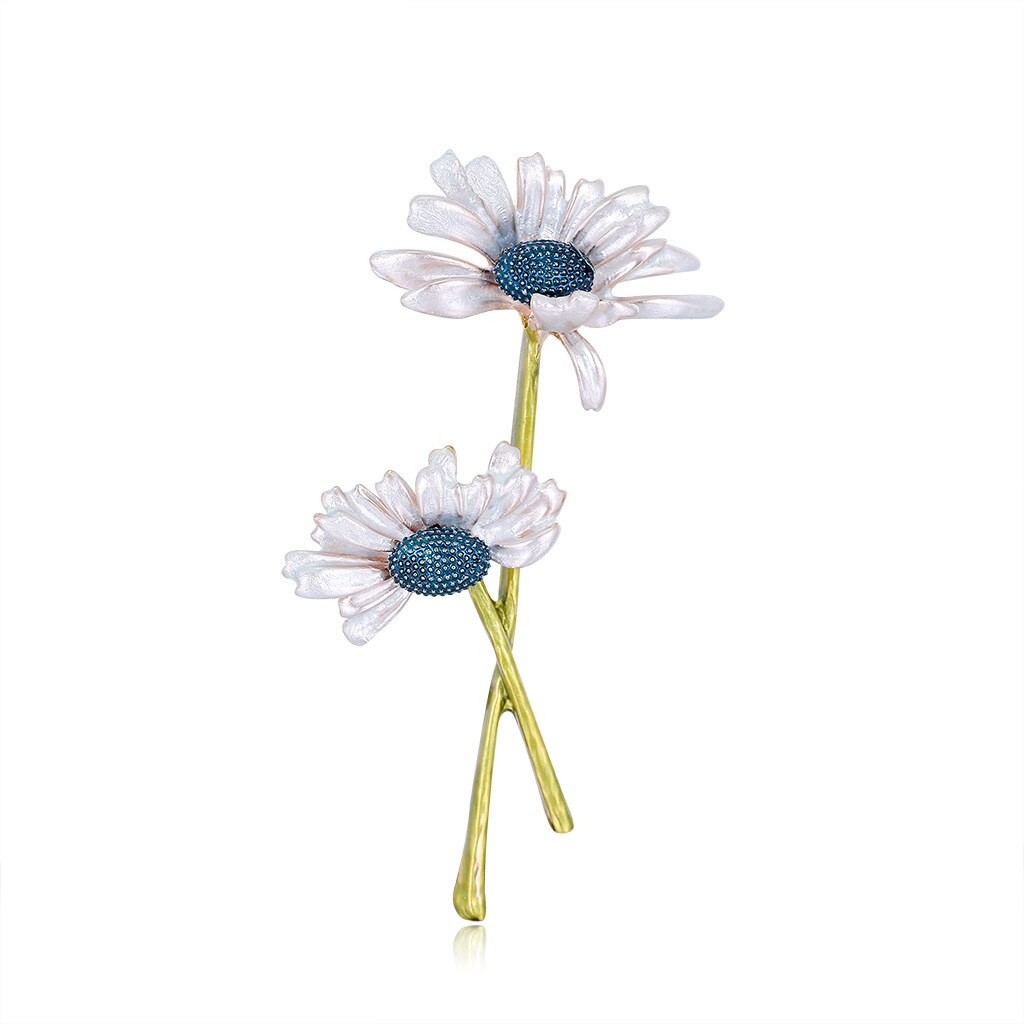 

Брошь женская BROCHE бижутерия с эмалью Цветы Ромашки голубая BRBF111609
