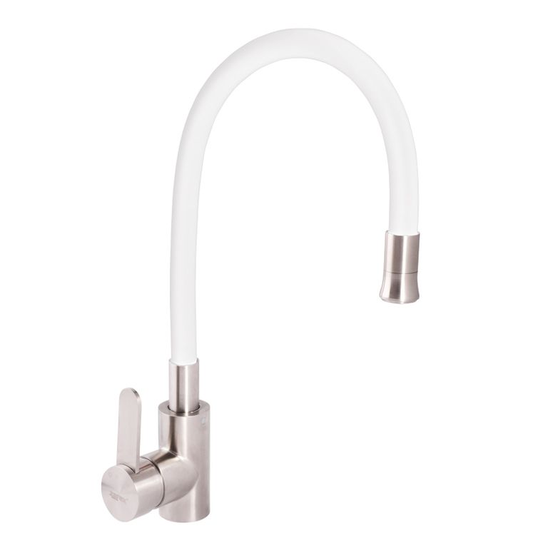 

Смеситель Для Кухни Zerix Lr74004-3 С Белым Гибким Изливом (Ll1203)