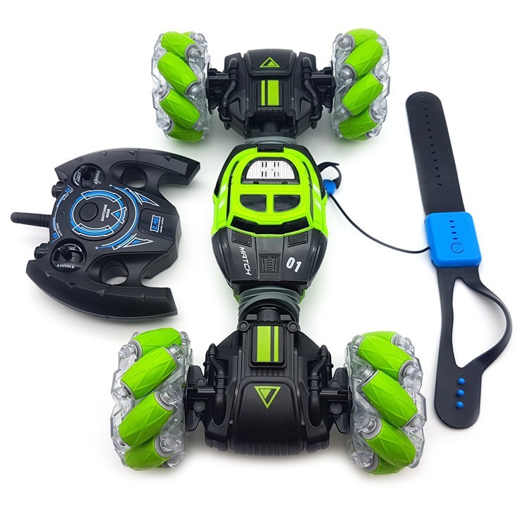 

Трюковая Машинка багги вездеход трансформер перевертыш Stunt Skidding Car на радиоуправлении и управление от руки 33см зелёный КП553