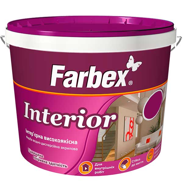 

Фарба інтер’єрна високоякісна водно-дисперсійна акрилова «Interior» Farbex - 12 кг, база С