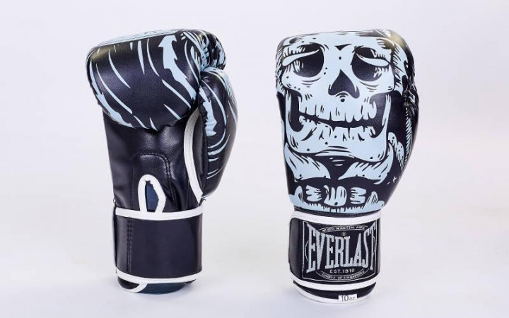 

Перчатки для бокса и единоборств на липучке Everlast SKULL BO-5493 черный-белый 8 унций
