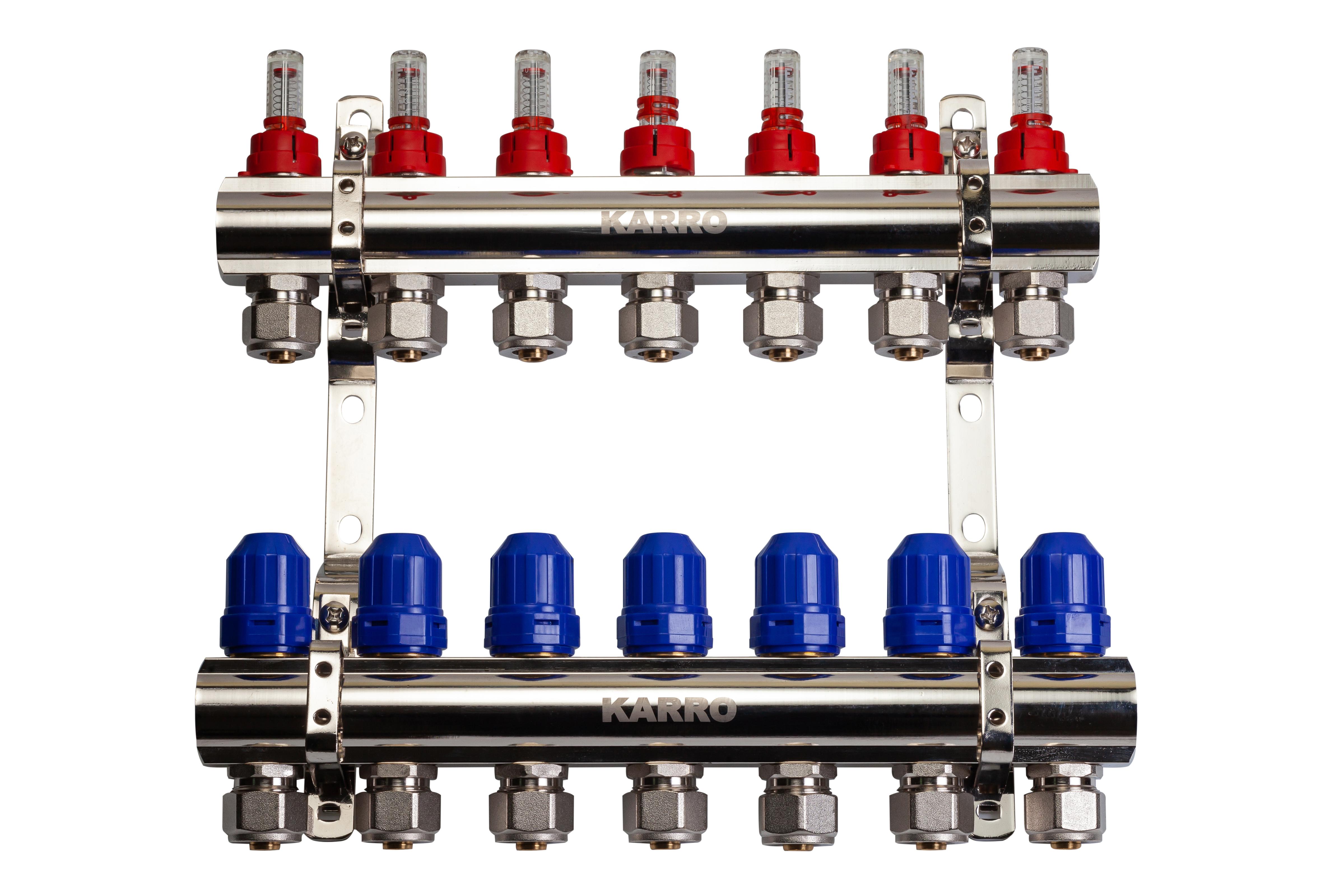 

Колектор для теплої підлоги в зборі (витратоміри,євроконус) 5 виходів KARRO KR-20160