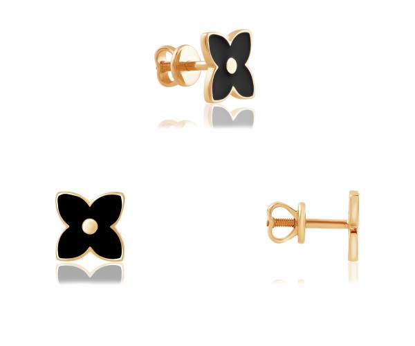 

Серьги золотые с эмалью "Клевер", С0596G