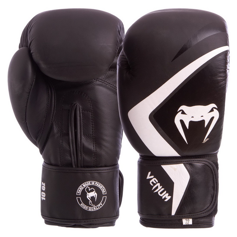 

Перчатки боксерские кожаные на липучке VNM CONTENDER 2.0 (чёрные-белые), Размер 10oz