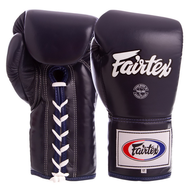 

Перчатки боксерские кожаные на шнуровке FAIRTEX синие, Размер 10oz