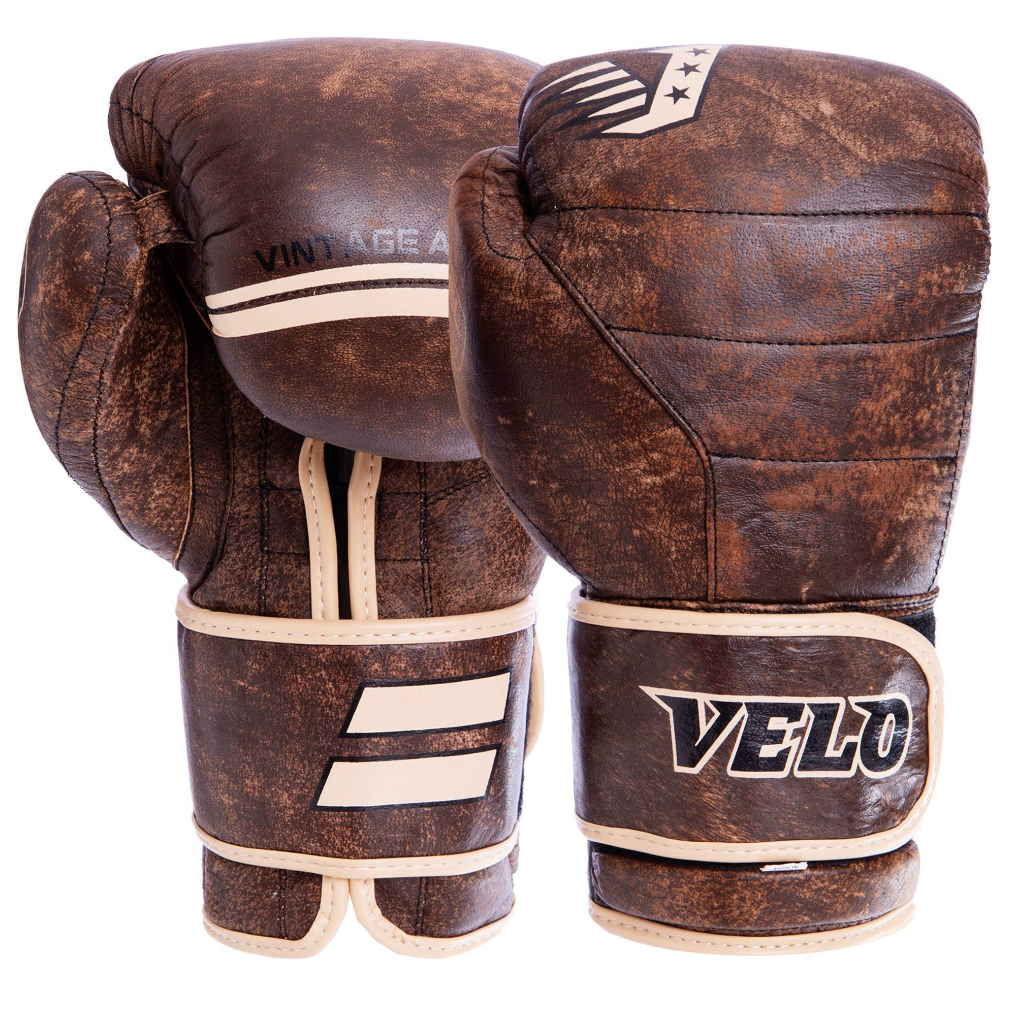 

Перчатки боксерские кожаные на липучке VELO (коричневые), Размер 12oz