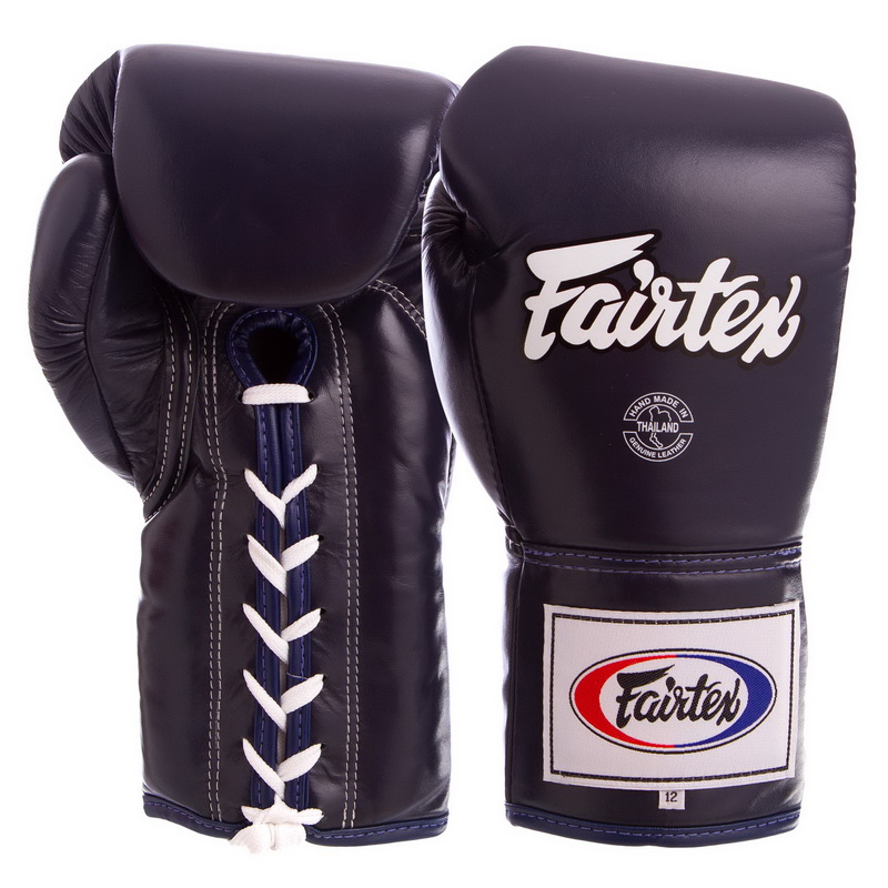 

Перчатки боксерские кожаные на шнуровке FAIRTEX синие, Размер 16oz