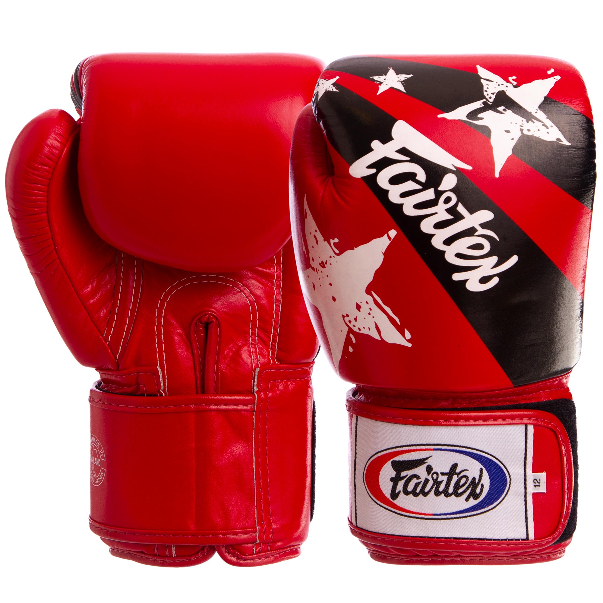 

Перчатки боксерские кожаные на липучке FAIRTEX NATION PRINT красно-чёрные, Размер 14oz