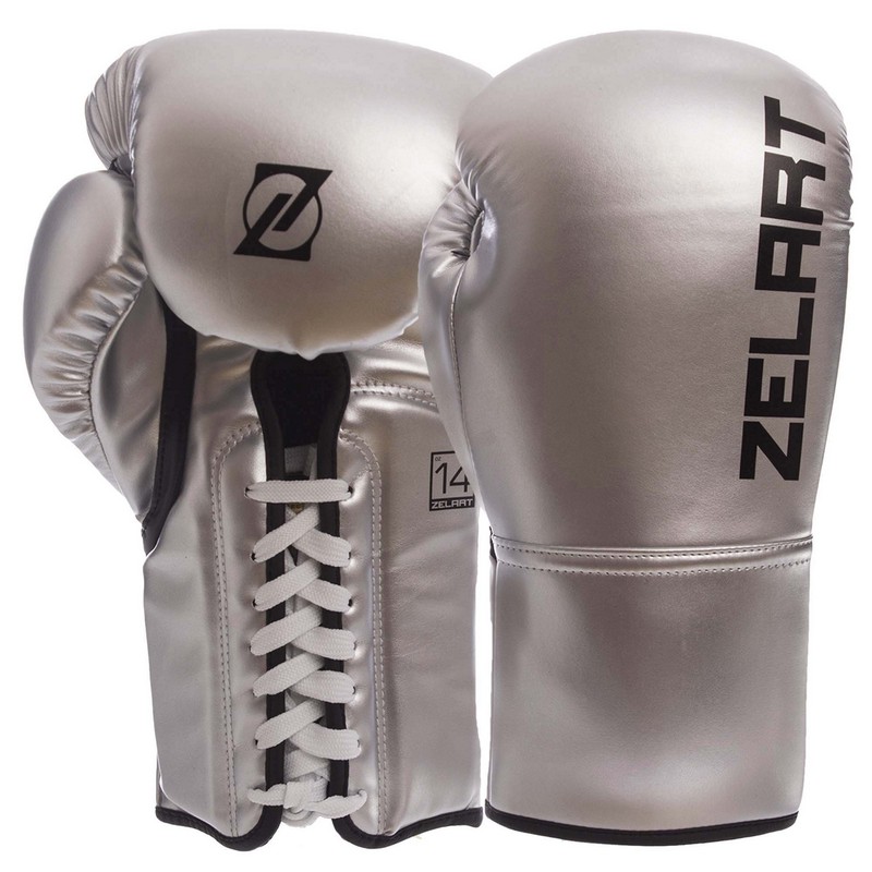 

Перчатки боксерские PU на липучке ZELART серебряные, Размер 12oz