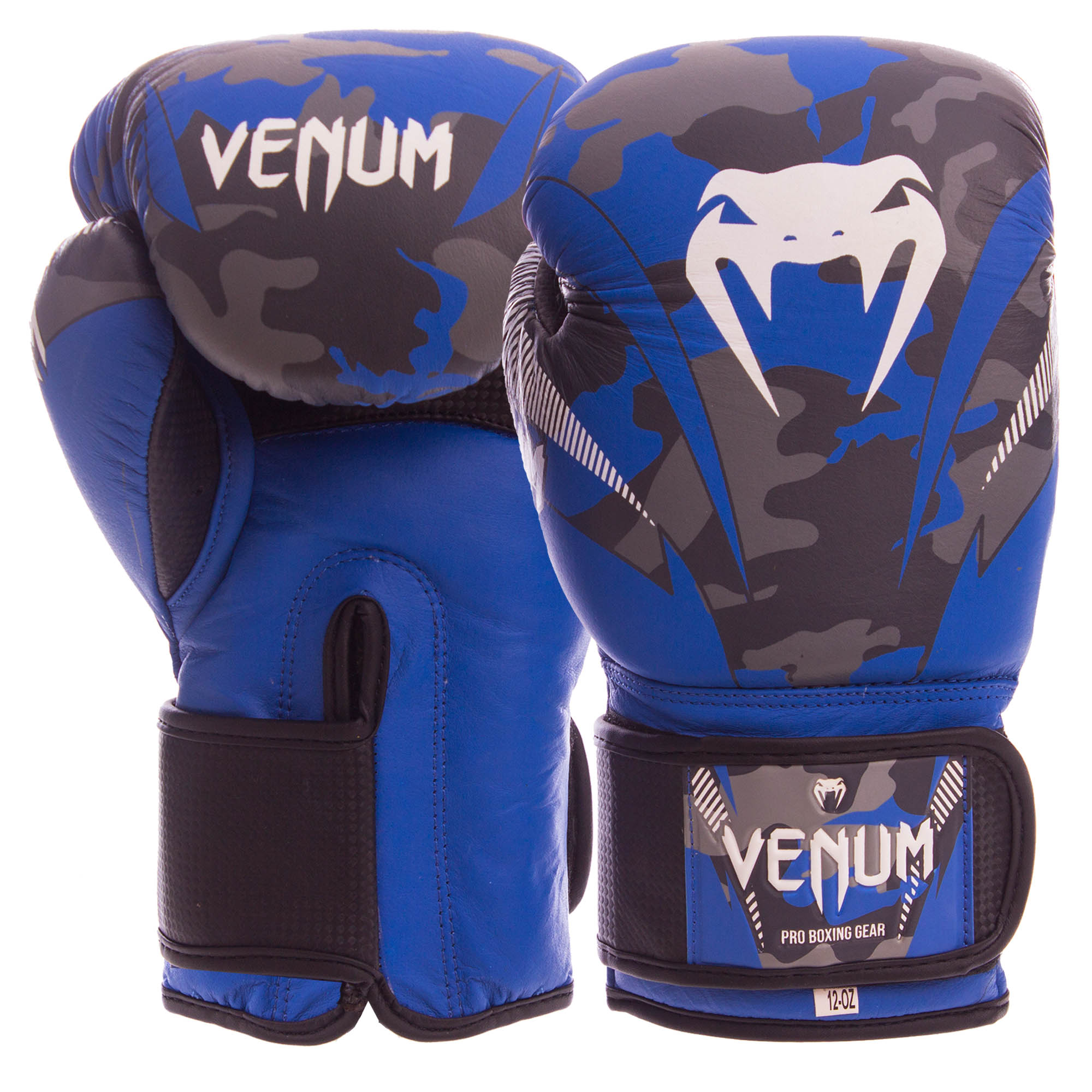 

Перчатки боксерские кожаные на липучке VENUM синие, Размер 12oz