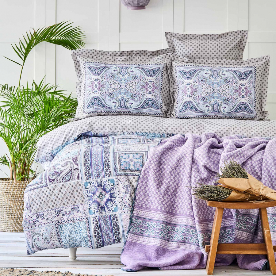 

Комплект постельного белья с пледом Karaca Home Adonita violet филетовый 200х220 5 предметов (svt-2000022268134)