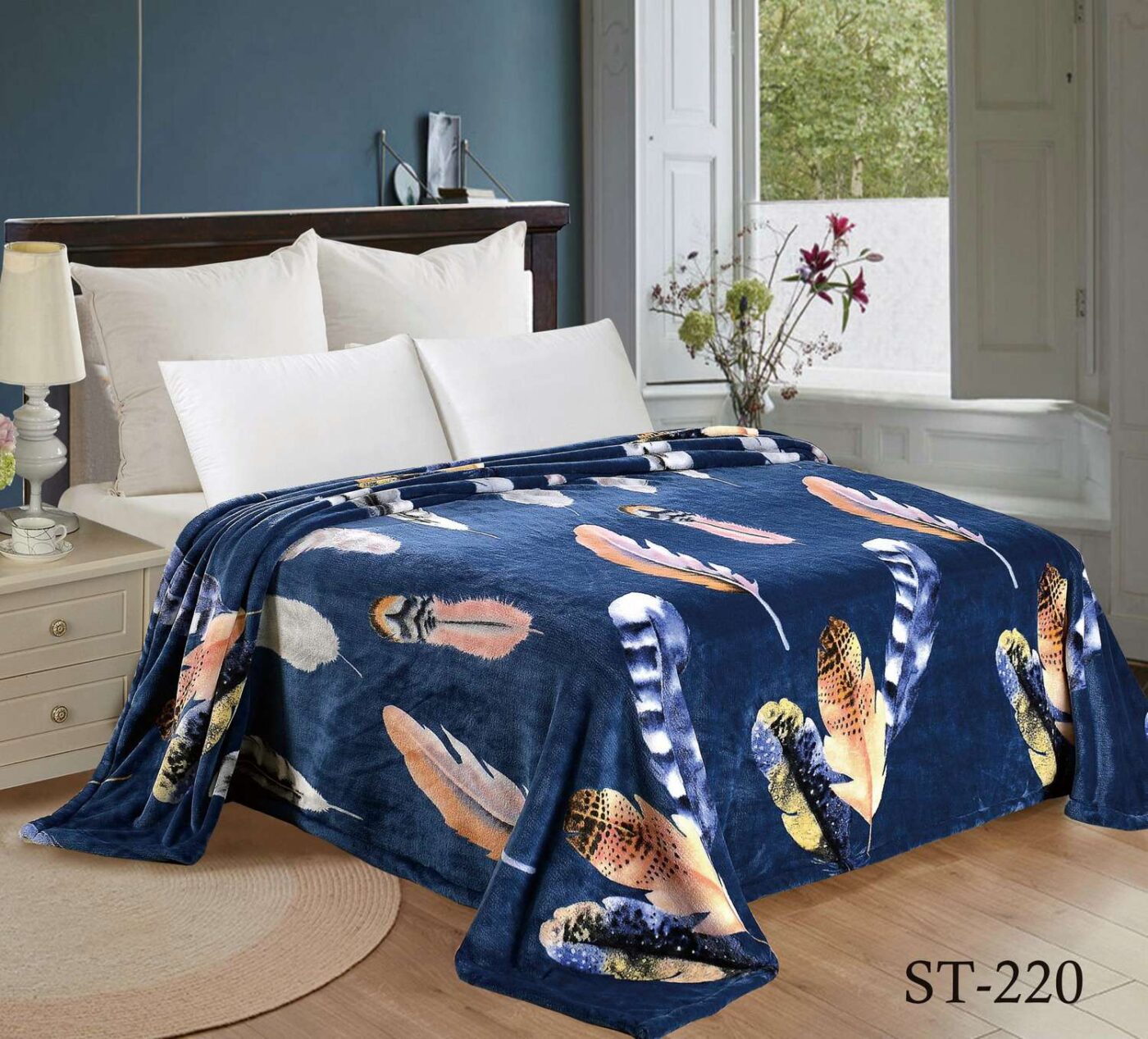 

Плед-покрывало Велсофт Перо на синем фоне CottonTwill 180х210 см (СТП034-3)