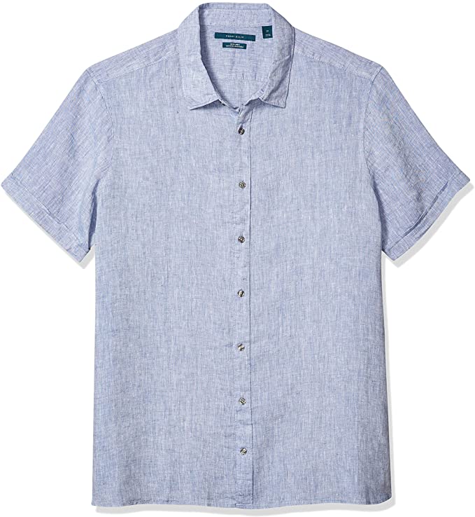 

Сорочка лляна Perry Ellis Untucked Solid Colony Blue B0828MSGMV XXL Голубой