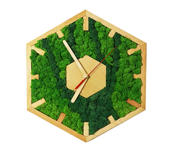 

Часы настенные шестиугольные MossArt из стабилизированного мха 30 см Medium Green, Grass Green (1500)