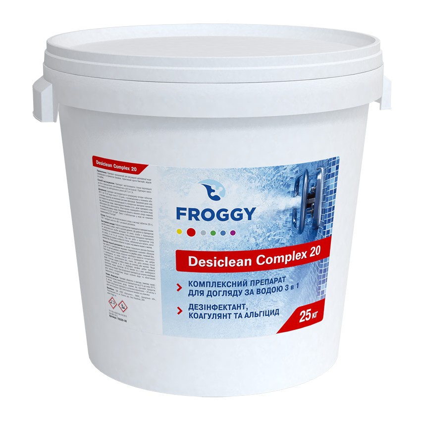 

Дезинфектант 3 в 1 на основе хлора Froggy Desiclean Complex 25 кг ( табл. по 20 гр)