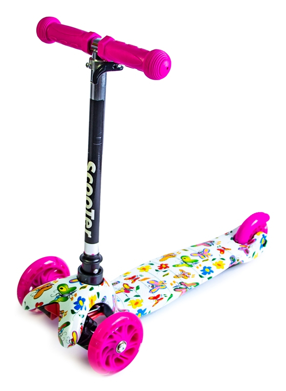 

Детский трехколесный самокат Scooter Mini со светящимися колесами и рисунком, "Butterfly"