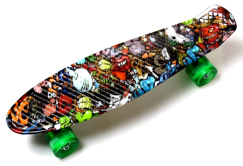 

Пенни борд (Penny Board) 22" со светящимися колесами и рисунком, "Graffiti" Monsters