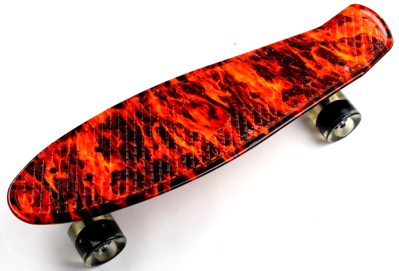 

Пенни борд (Penny Board) 22" со светящимися колесами и рисунком, "Fire"