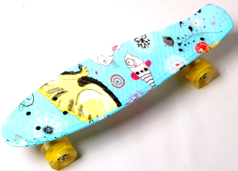

Пенни борд (Penny Board) 22" со светящимися колесами и рисунком, "Cool Cat"