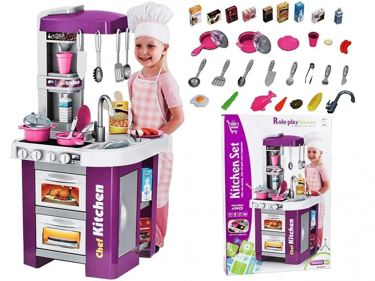 

Детская игровая кухня Kitchen Set 922-49 со светом и звуком, льется вода, Сиреневая