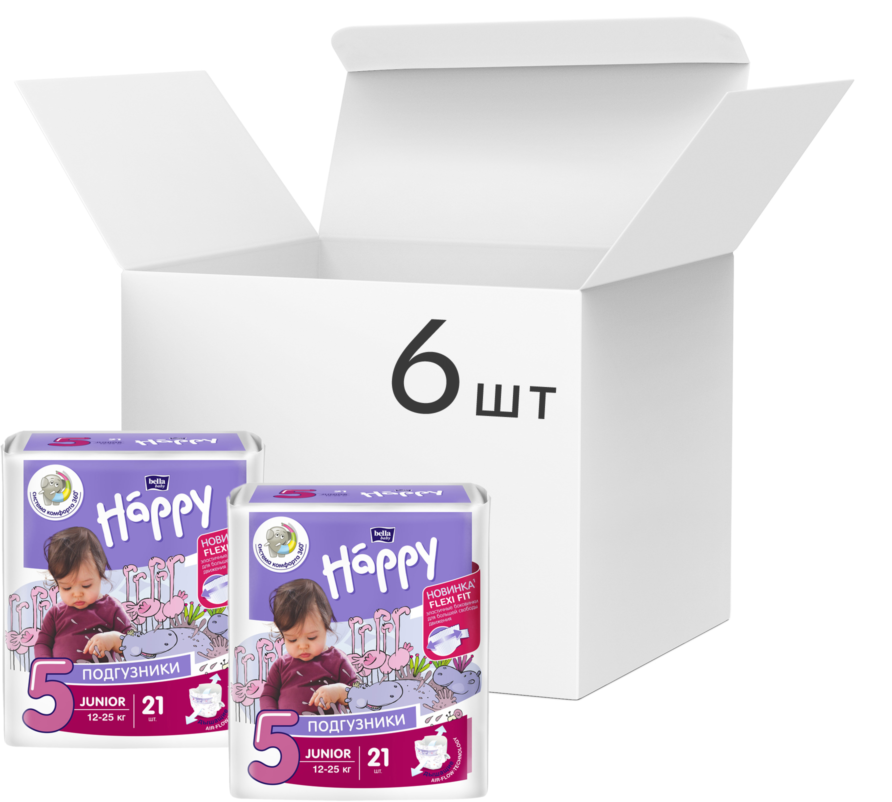 Акція на Упаковка детских подгузников Bella Baby Happy Junior 12-25 кг 6 пачек по 21 шт (BB-054-JU21-011/BB-054-JU21-015) від Rozetka UA